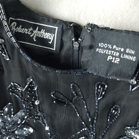 Robert Anthony Sequined Beaded Lined 100% Silk Dress Petite 12 - Picture 8 of 8